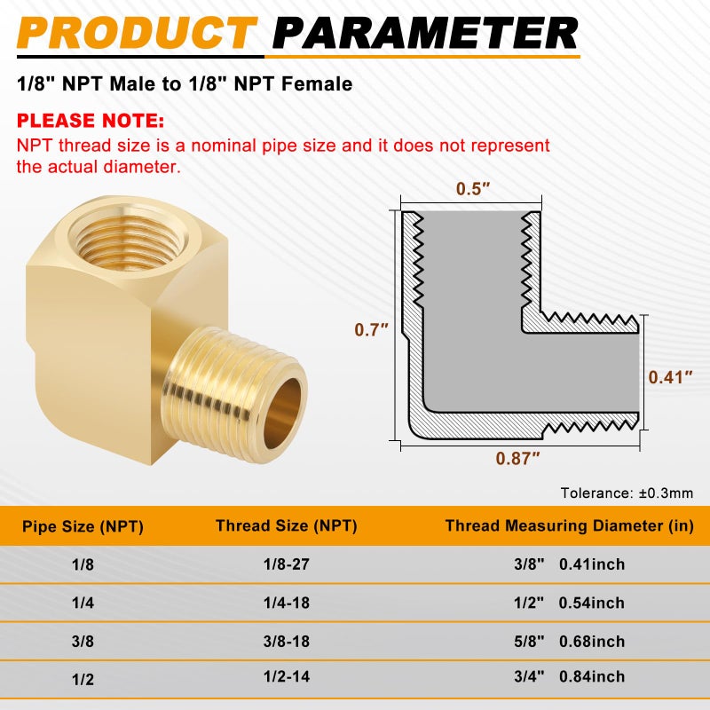 KOOTANS 4pcs 1/8 NPT 90 Degree Barstock Street Elbow Brass Fittings, 1/8" NPT Male to 1/8" NPT Female Thread Elbow Forged Brass Pipe Fitting - Image 2